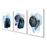 Quadro Decorativo Abstrato Geométrico Azul Tons Neutros Sala
