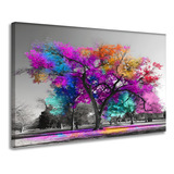 Quadro Decorativo Árvore Com Folhas Colorida Tamanho Médio
