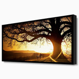 Quadro Decorativo Árvore Grande Nascer Do Sol 120x56,5 Sala