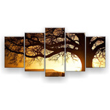 Quadro Decorativo Árvore Grande Nascer Do Sol 129x61 Sala