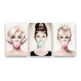 Quadro Decorativo Brigitte Bardot - Audrey Hepburn - Marilyn