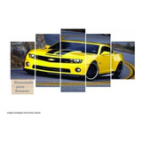 Quadro Decorativo Camaro Amarelo 115x60 5 Pecas