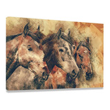 Quadro Decorativo Cavalos Pintura Paisagem Tela Grande Sala Cor Bege