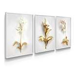 Quadro Decorativo Dourado Floral 3d Grande Quarto Casal Sala