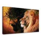Quadro Decorativo Em Tela Sala Quarto Leão De Judá Jesus Cor Preto Cor Da Armação Borda Infinita