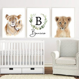 Quadro Decorativo Estilo Nobre Quadros Decorativos Infantil Com Moldura E Vidro 23x33 Infantil Safari Animais Aquarela Felinos Filhote Com Nome Personalizado Cor Da Armação Branca De 33cm X 23cm De 3u