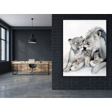 Quadro Decorativo Familía De Leões 3 Filhotes Lindo 90x60cm