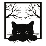 Quadro Decorativo Gato Arvores Galhos 30cm Mdf Preto 3mm