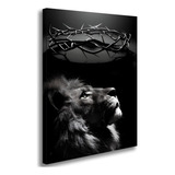 Quadro Decorativo Grande Sala Quarto Leão Juda Espinho Coroa Cor Preto