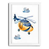 Quadro Decorativo Infantil Helicóptero Aquarela -