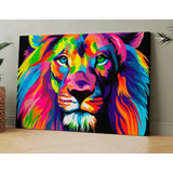 Quadro Decorativo Leão Colorido Canvas 60x90 Sala