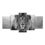 Quadro Decorativo Leão Preto E Branco 129x61 5pc Sala