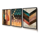Quadro Decorativo Moldura Sala Jogo Geométrico Cubos Chevron