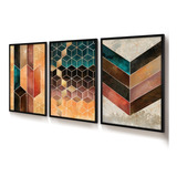 Quadro Decorativo Moldura Sala Jogo Geométrico Cubos Chevron
