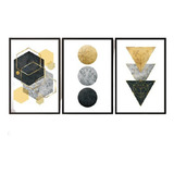 Quadro Decorativo Moldura Sala Jogo Geométrico Ouro