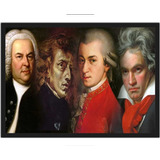 Quadro Decorativo Mozart, Beethoven, Bach, Chopin Moldura G1