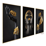 Quadro Decorativo Mulher Africana Com Joias 3 Peças