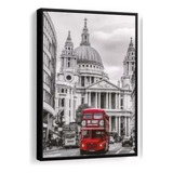 Quadro Decorativo Onibus Londres Vermelho Sala Com Moldura