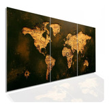 Quadro Decorativo Parede 120x60 Mapa Mundi Antigo Rústico Cor Preto