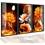 Quadro Decorativo Sala Flor Lótus Gold Moldura Luxo Quarto