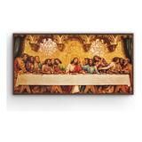 Quadro Decorativo Santa Ceia Moldura Amadeirada 150x75cm