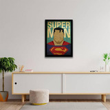 Quadro Decorativo Super Man Vintage 34x23cm - Moldura Branca