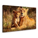 Quadro Decorativo Tela Canvas Para Quarto Sala Leoa Filho Cor Preto Cor Da Armação Borda Infinita
