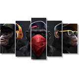 Quadro Decorativo Três Macacos Gangs 5 Peças Em Hd