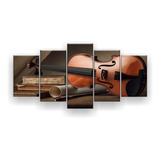 Quadro Decorativo Violino Livros 129x61 Sala