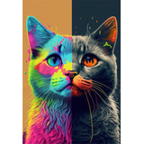 Quadro Em Tecido Canvas Gato Colorido
