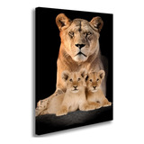 Quadro Grande Tela Decoração De Parede Leoa Filhote Leao Cor Preto