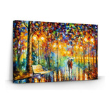 Quadro Leonid Afremov Chuva 120x80 Decorativo Sala Arte Cor Colorido Armação Natural