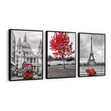 Quadro Londres Árvore Da Vida Vermelha Paris Torre Eiffel