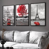 Quadro Londres Árvore Da Vida Vermelha Paris Torre Eiffel