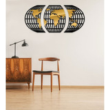 Quadro Mapa Mundí Oval Vazado Em Mdf E Acrílico Placa Cor Dourado Armação Preto