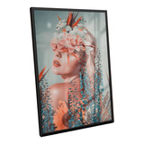 Quadro Moderno Colorido Mulher Com Flores Decorativo Vidro
