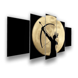 Quadro Mosaico 5 Peças Indio Com Arco Flecha Na Lua Preto