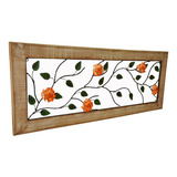 Quadro Painel Moldura Rústico Madeira Flores Ferro 1,30x52cm