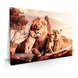 Quadro Para Sala Leao Grande 100x70 Leoa Familia 2 Filhotes