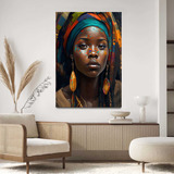 Quadro Para Sala Mulher Africana Brincos Decoração 100x70