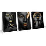 Quadro Para Sala Mulher Africana Dourada Gold Em Canvas 