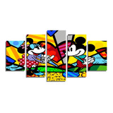 Quadro Para Sala Quarto 5 Peças Romero Brito Mickey Minie