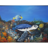 Quadro Pintura A Oleo Sobre Tela Decoracao Arte Tartaruga