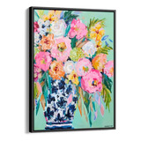 Quadro Pintura Flores Abstratas Tela Canvas 40x60 C/ Moldura