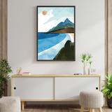 Quadro Praia Azul Aquarela Sala Escritório Uno Com Moldura