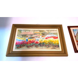 Quadro Retangular Pintura Oleo Assinado Flores Moldura Madei