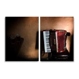 Quadro Sanfona Acordeon E Cerveja Vintage Decorativo Em Teci