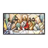 Quadro Santa Ceia Moderna Jesus Canvas Moldura Preta 170x70