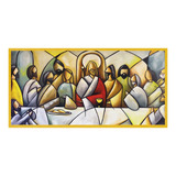 Quadro Santa Ceia Religioso Jesus Com Moldura 100x50cm