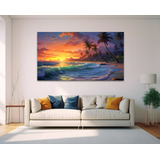 Quadro Tela Decoração Praia Caribe Paisagem 131x91 Grande Cor Colorido Armação Impressão Nas Laterais
